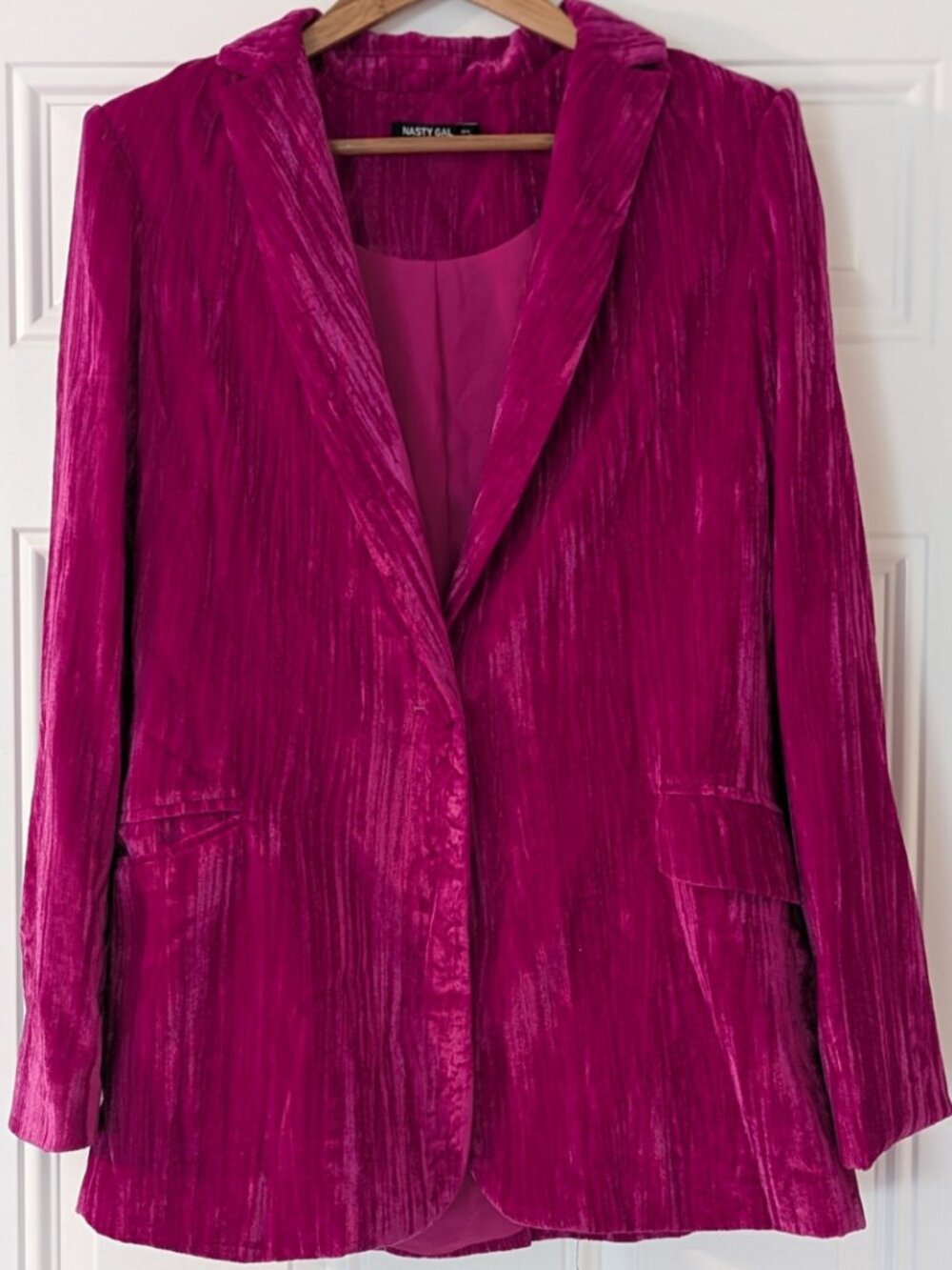 Nasty Gal Hot Pink Crushed Velvet Single-Breasted Blazer Size 4